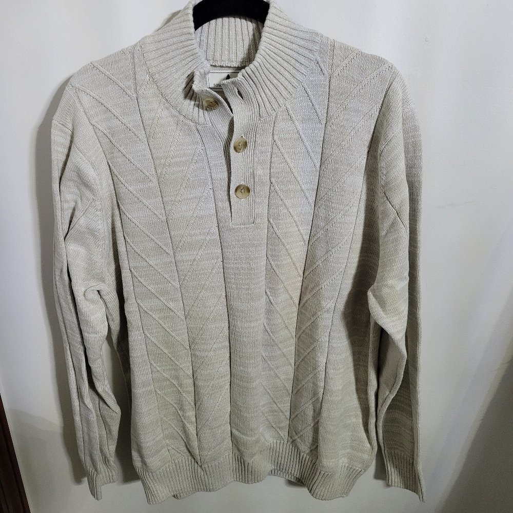 NWT Southern Pines Men's Cream Knit Sweater with Button Collar, Size XL